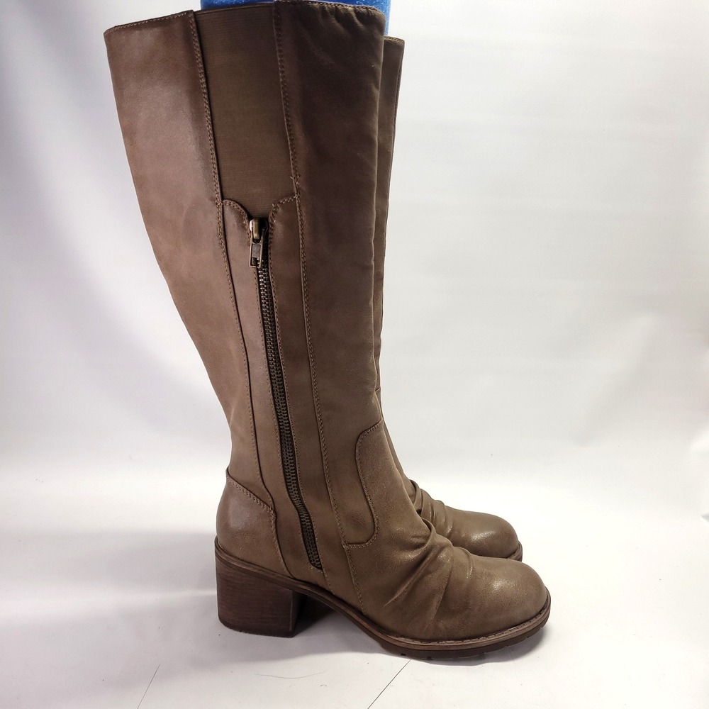 Knee High Zip Up Dallia Riding Boots Baretraps 9.5 Tan Scrunch Round Toe